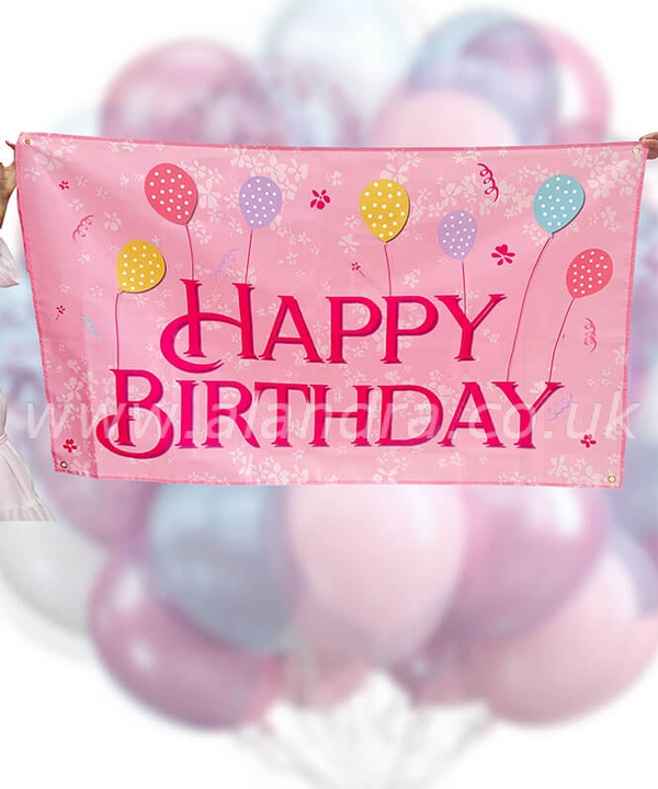 Pink Happy Birthday Giant Backdrop Flag